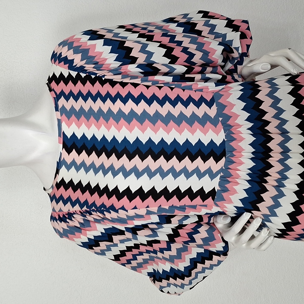 Women's Multicolor Chevron Patterned Puff Sleeve … - image 3